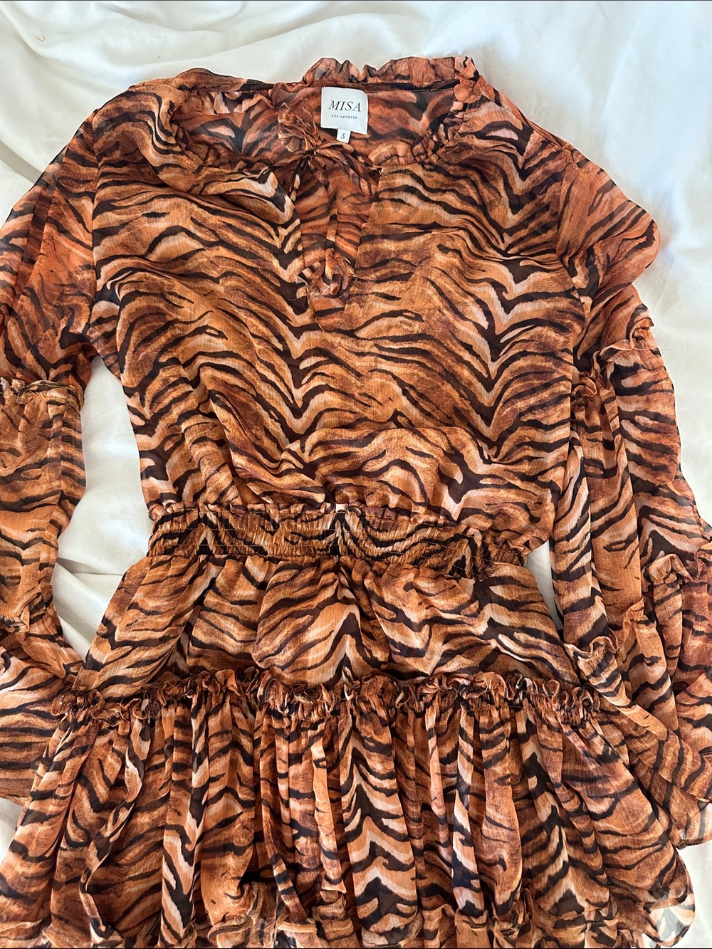 MISA Los Angeles Tiger-Print Ruffle Blouse - Orange/Black